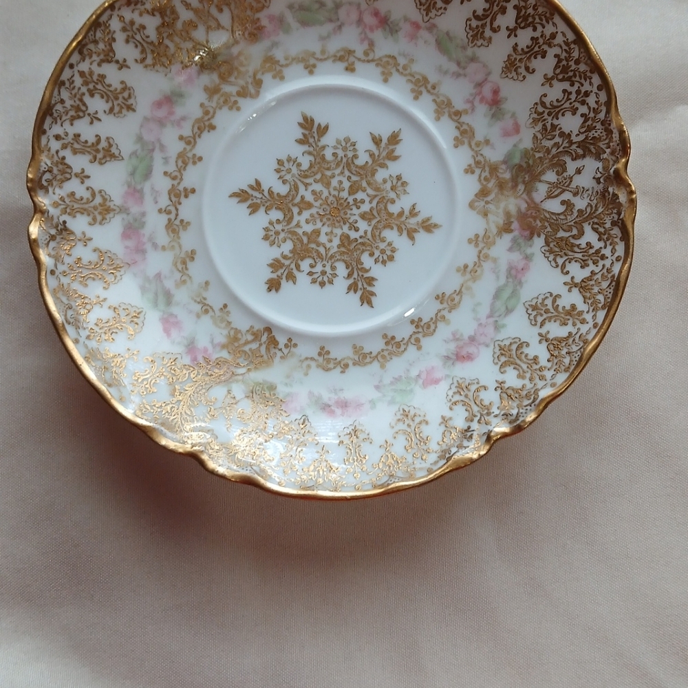 Haviland Gold and Pink Floral Tea Cup And Saucers...set Of 5